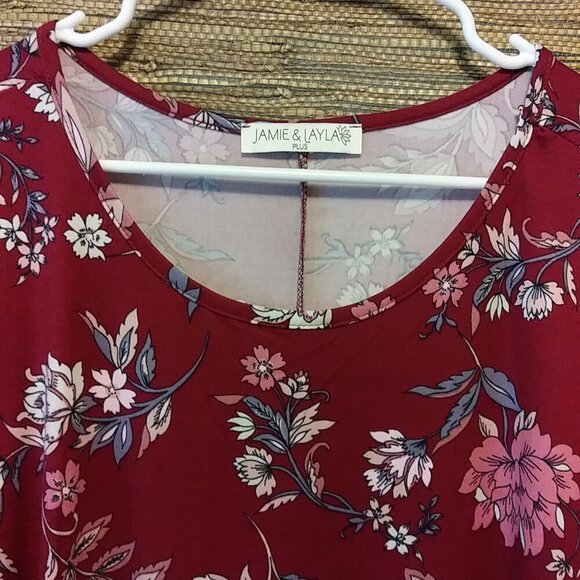 🌿 Jamie & Layla Burgundy-Grey Foliage Dress | Size 20P | Pre-Owned - Picture 9 of 9